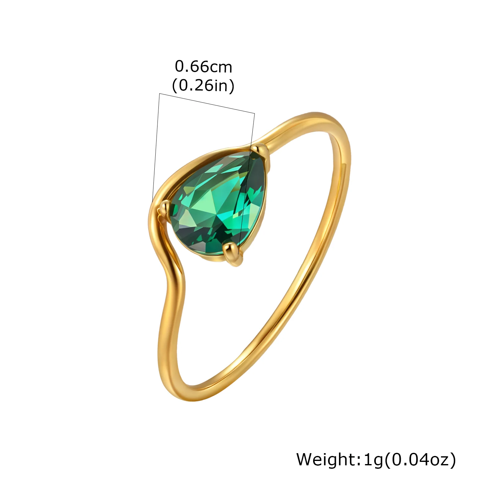 Minimalistische waterdruppel witte zirkoon damesring, Wave Drop roestvrijstalen ring, 18K vergulde waterdichte luxe sieraden