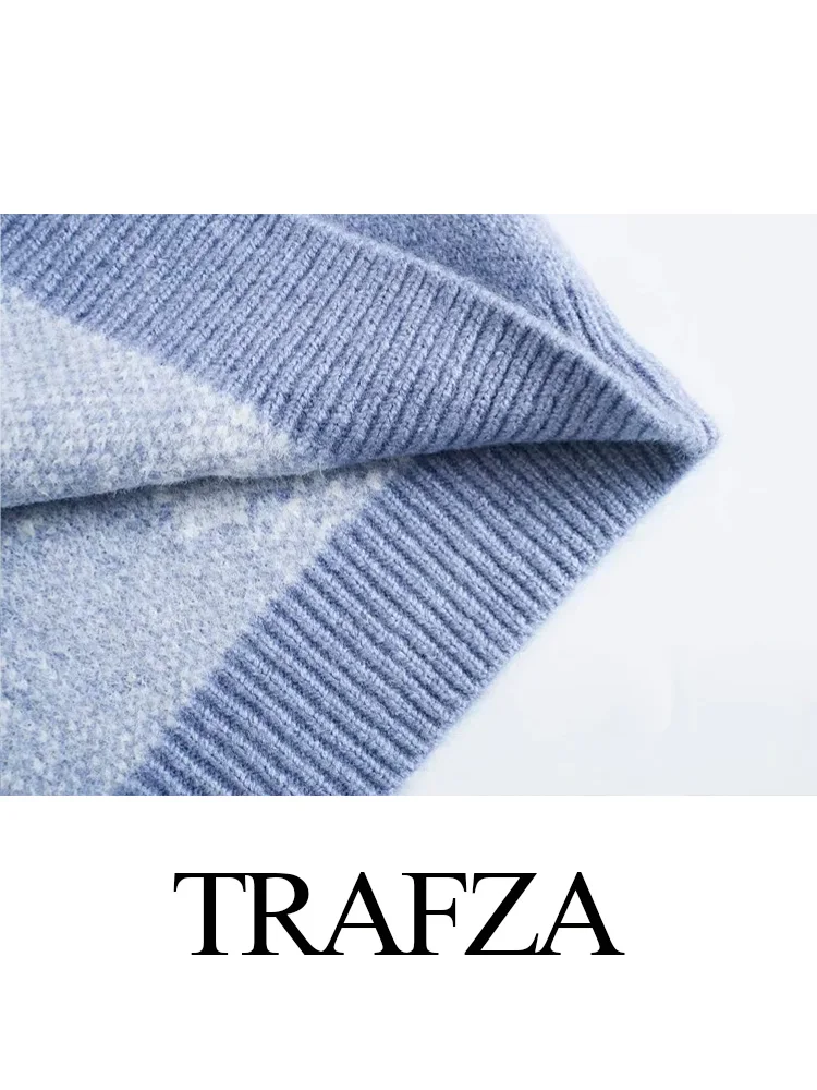 Trafza-女性用ノースリーブニットベスト,Vネックトップ,ルーズショートベスト,女性用スリムストリートウェア,ジャカードクラウド,エレガント,秋