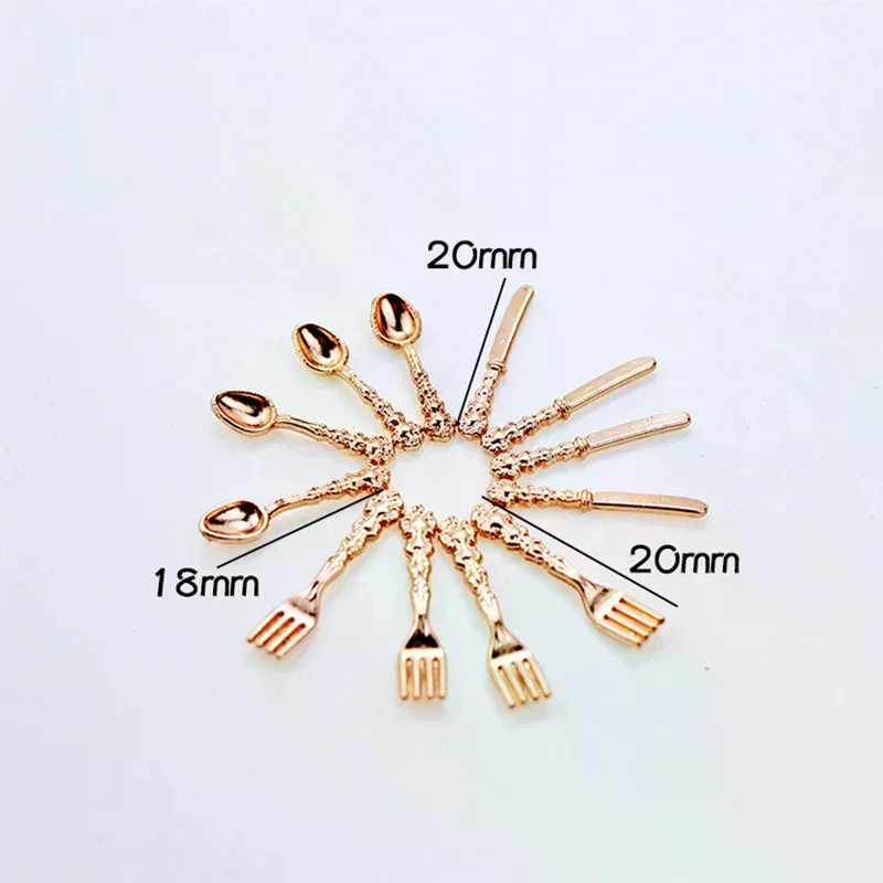 Vaisselle miniature Vintage pour maison de poupée 1:12, Mini couverts, couteau, fourchette, cuillère, jouet pour enfants, décoration de maison de poupée, 12 pièces/ensemble