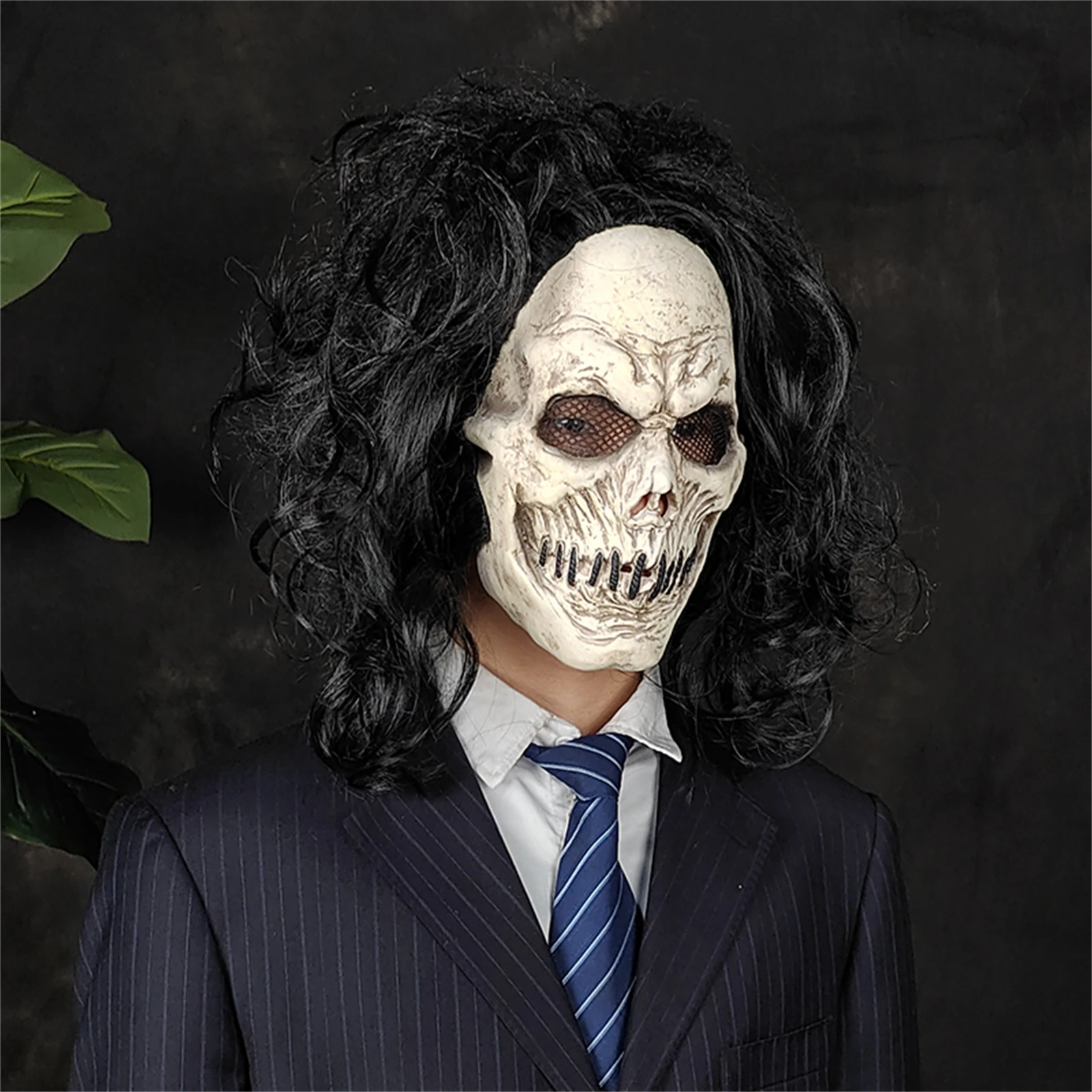 1PC Weißes Skelett Langes Haar Maske Latex Horror Headset Streich Gruseliges Kostüm Prop Party Dekoration