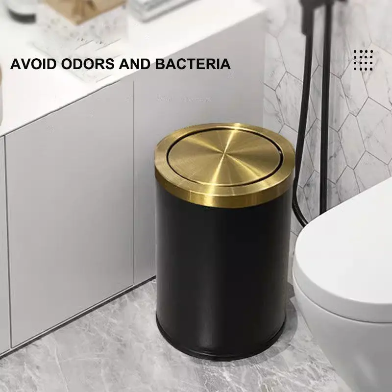 9L 15L Office Gold Shake Lid Trash Cans Kitchen Stainless Steel Storage Bins Cubo Basura Cocina Home Decor Waste Bin