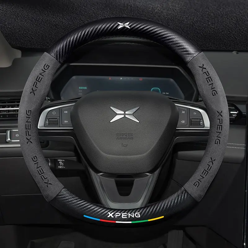 Car Deer Skin Suede Carbon Fiber Steering Wheel Cover 38CM for Xpeng Xiaopeng P7 G9 Car Accessories Car Supplies