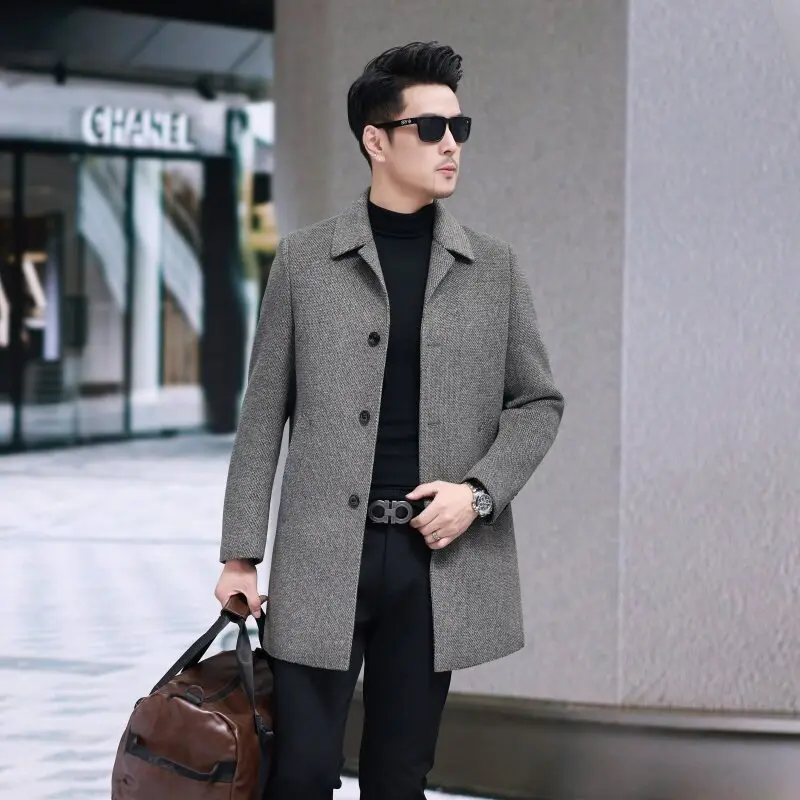 High Quality 85% Cashmere Coat Men Loose Trenchcoat Midium Thick Warm Down Linner Jackets Double-sided Wool Coat Abrigos Hombre