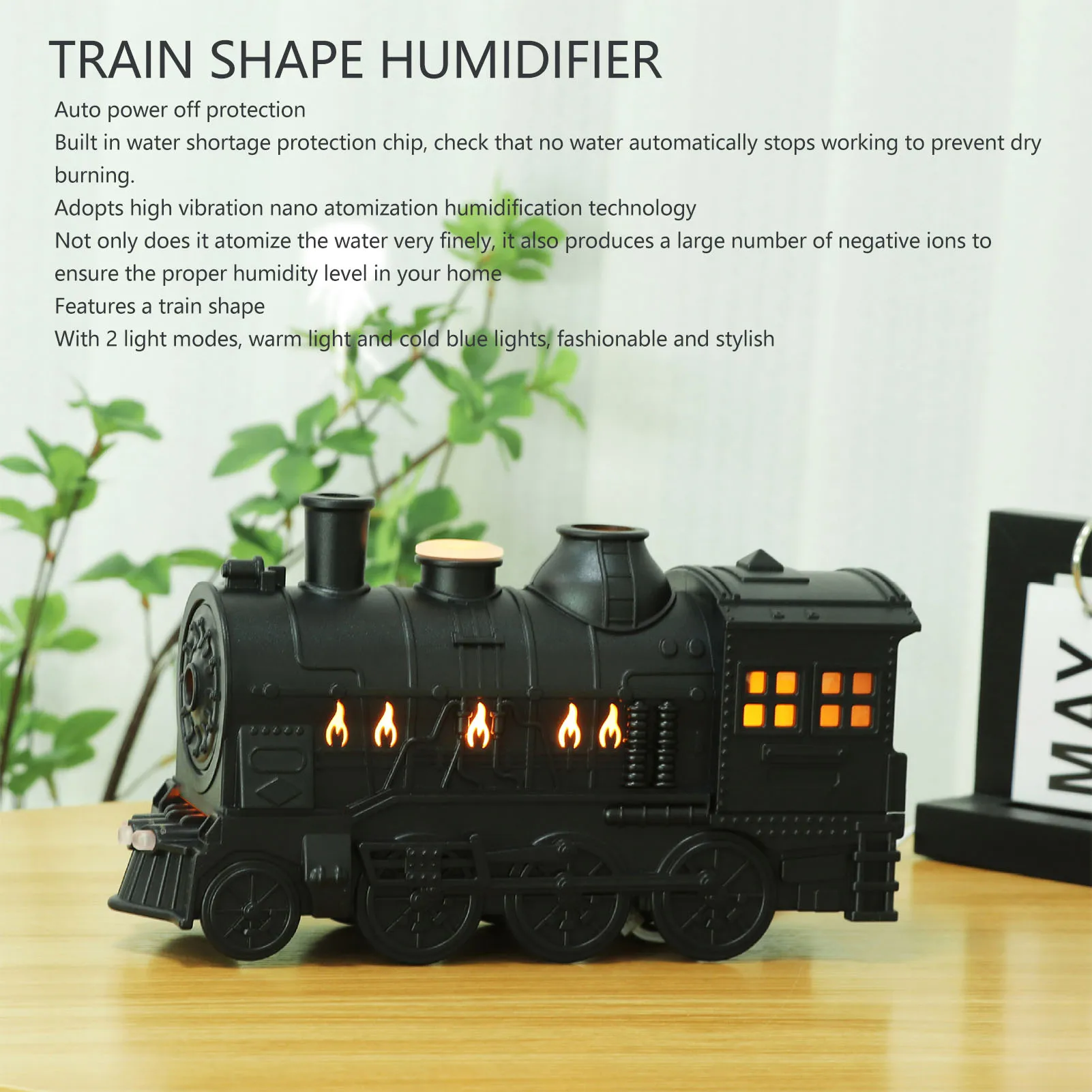 Essential Oil Diffuser 300ml Train Shape 2 Lighting Modes Aromatherapy Cool Mist Humidifier with Remote Control for Bedroom Offi