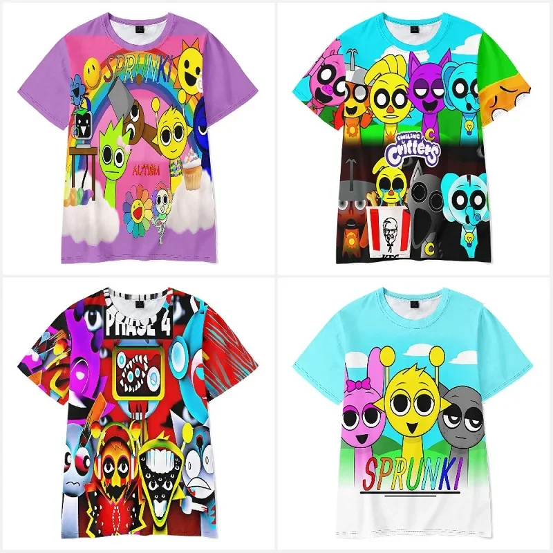 3D Sprunki t shirt T Shirt 3-14 years  Tshirt Summer Kids Short Sleeve Boys Girls Tops Tees