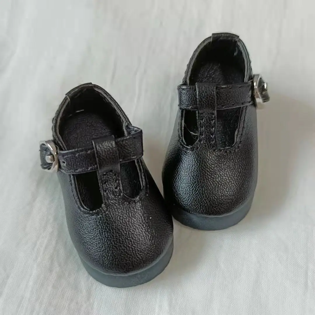 Versátil couro boneca sapatos para meninas, salto grosso preto, fivela pequena, brinquedos DIY, acessórios de moda para vestir, sem boneca, 1:6