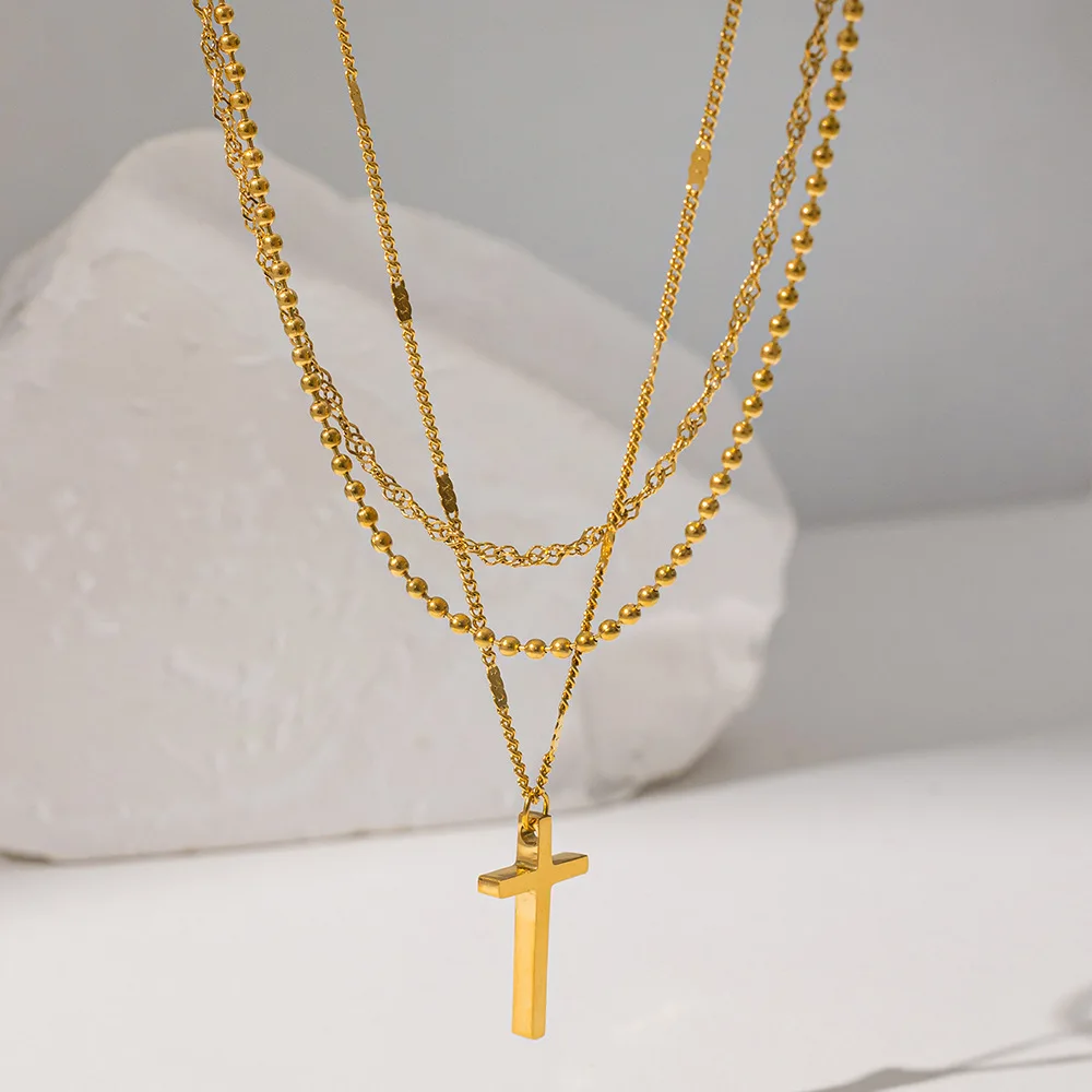 Charm layered minimalist cross pendant necklace for women man necklace for cool girls punk hip-hop jewelry party gift whosale