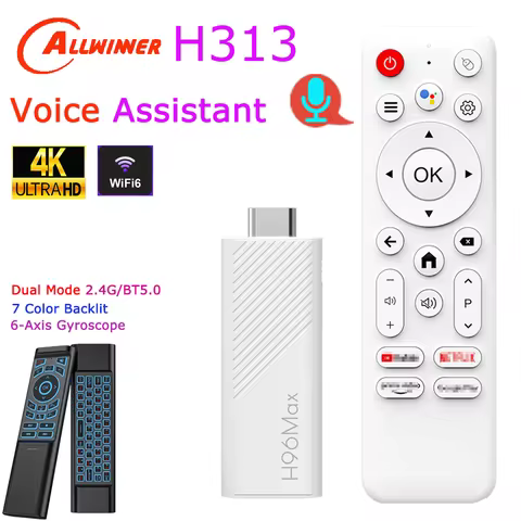 Android TV Stick Allwinner H313 Quad Core 4K HDR Wifi6 BT Voice Remote 2GB 16GB Game Media Player Smart TV Box H96 Max