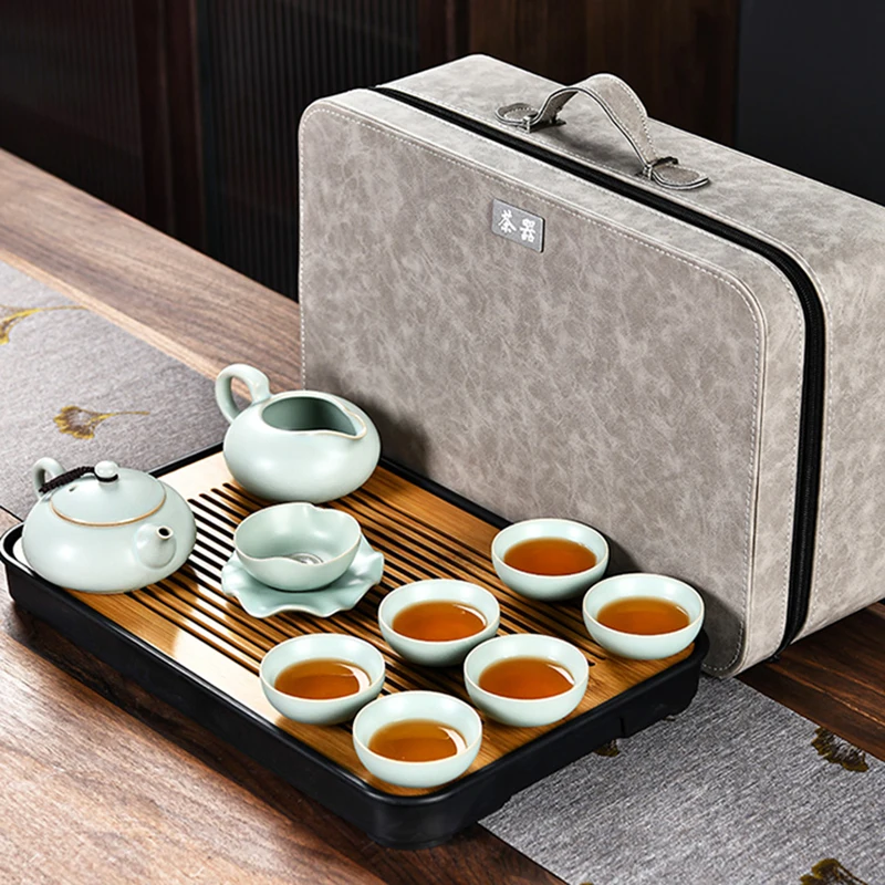 

chinese tea set oriental traditional kung fu ceramic travel tea set with tray portable mug conjunto de xicaras gift sets