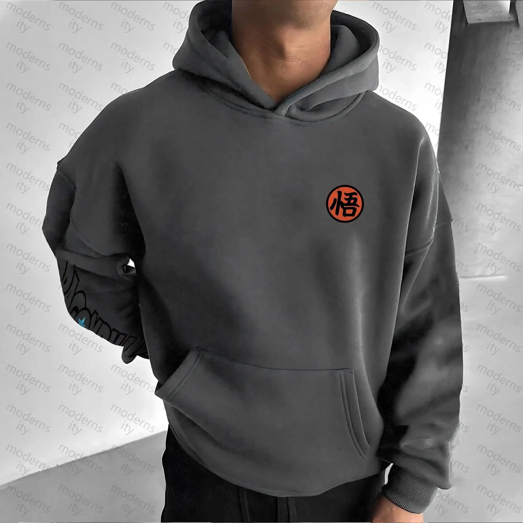 Sudadera con capucha gris Dragon Ball Super Goku para hombres y mujeres, jersey con estampado de personajes de Anime con logotipo naranja y diseño de pecho Wu informal