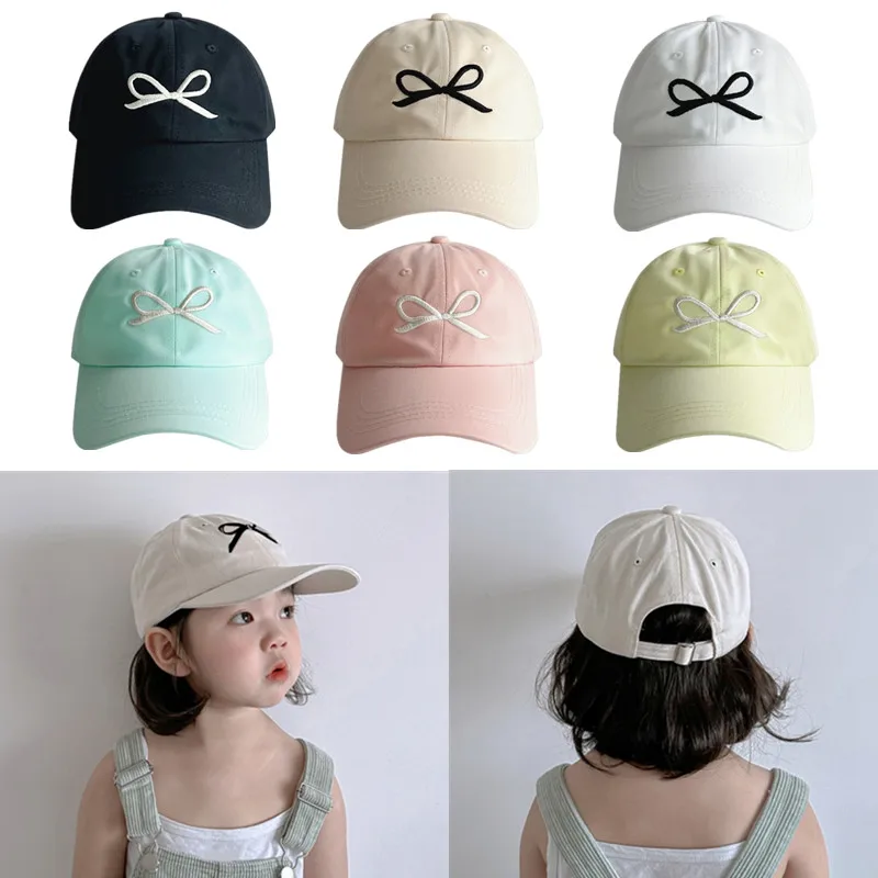 

New Embroidery Bow Baby Baseball Cap Solid Color Cotton Outdoor Baby Sun Hat Adjustable Boy Girl Peaked Hat Children's Bonnet