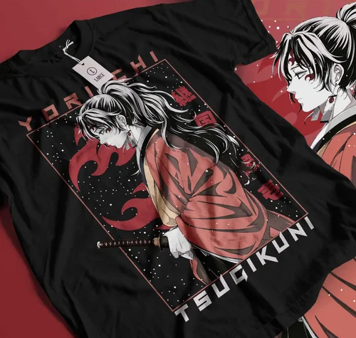 Demon Slayer Yoriichi Tsugikuni anime camiseta regalo Unisex camisa negra 155