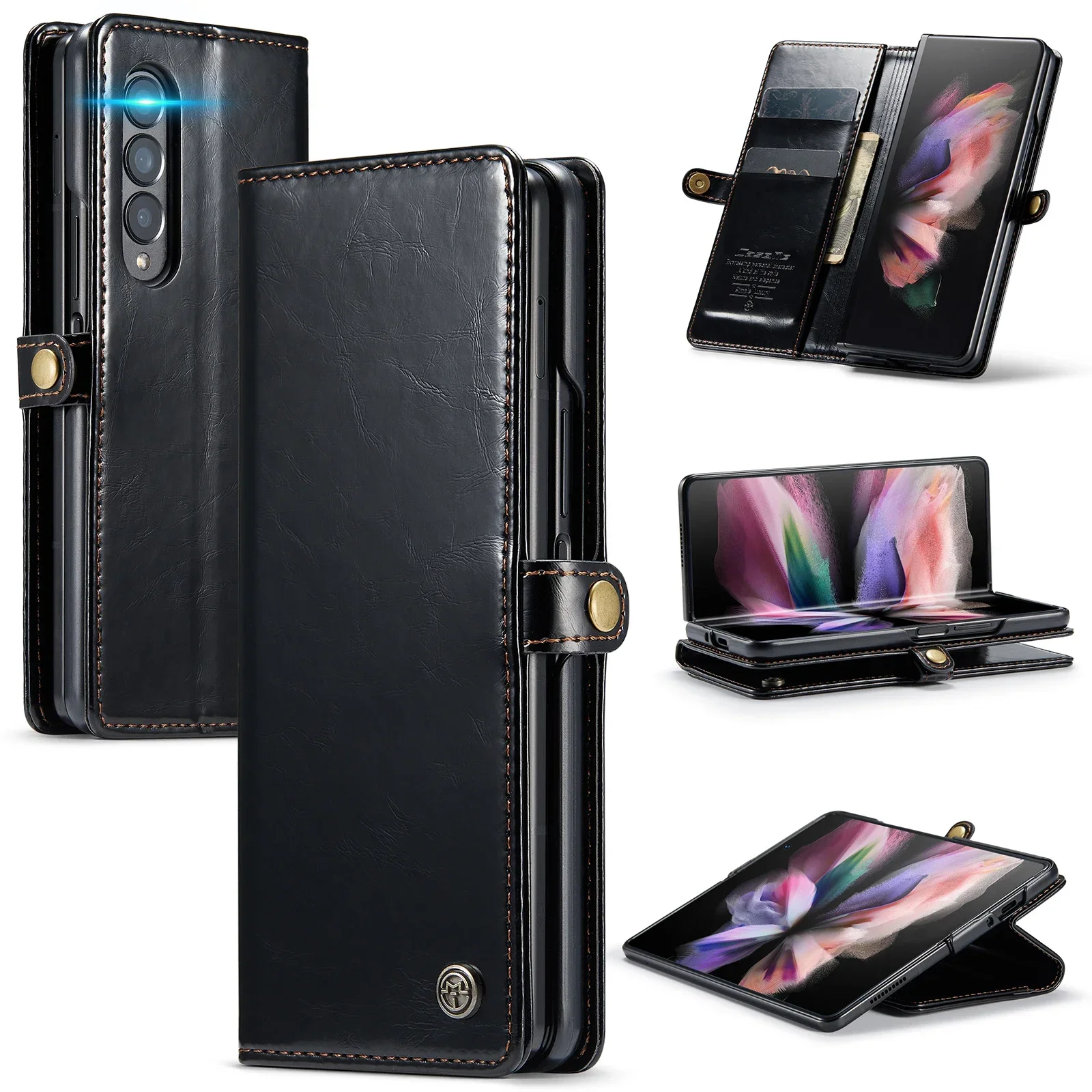 Full Protection Leather Case for Samsung Galaxy Z Fold 5 Zfold5 5G Fold4 Fold3 Fold 4 3 Phone Bag Card Slot Holder Cover