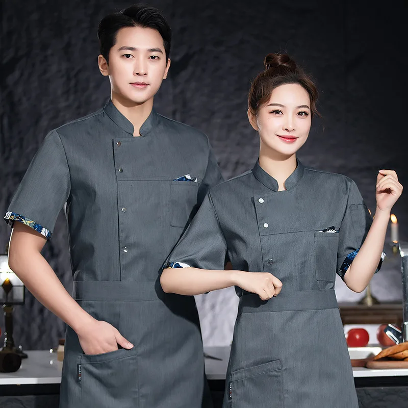 โรงแรมร้านอาหารห้องครัวชุดทํางานแขนสั้นเสื้อเชฟเบเกอรี่ Pastry Chef ฤดูร้อนสีขาว Kitchen Coat