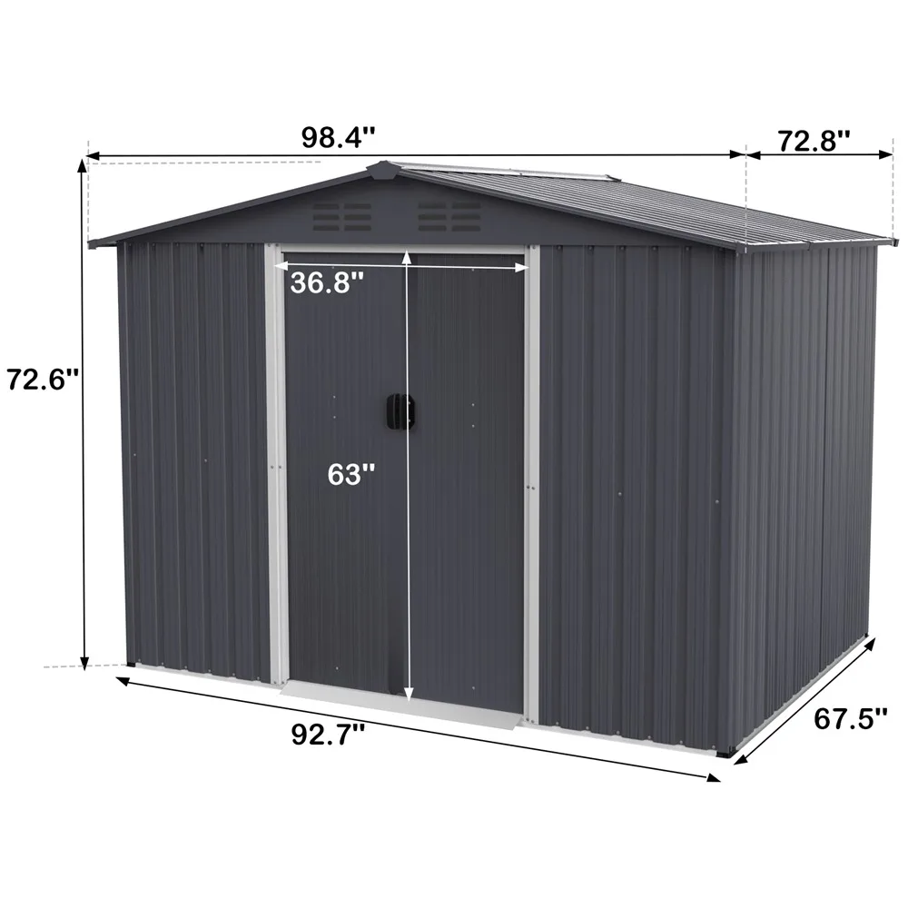 Outdoor Storage Shed 8 x 6 FT Large Metal Tool Sheds, with Sliding Doors with Air Vent for Backyard Heavy Duty Storage House