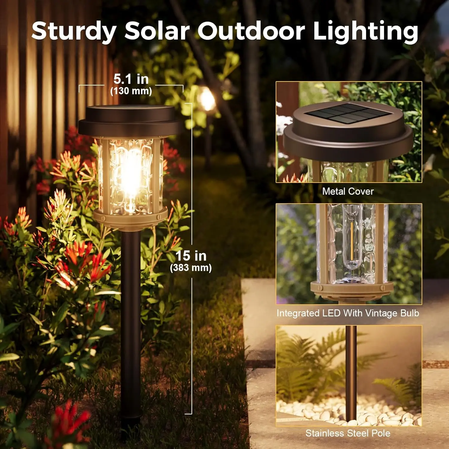 Solar Pathway Lights, 6 Pack Solar Outside Garden Landscape Lights