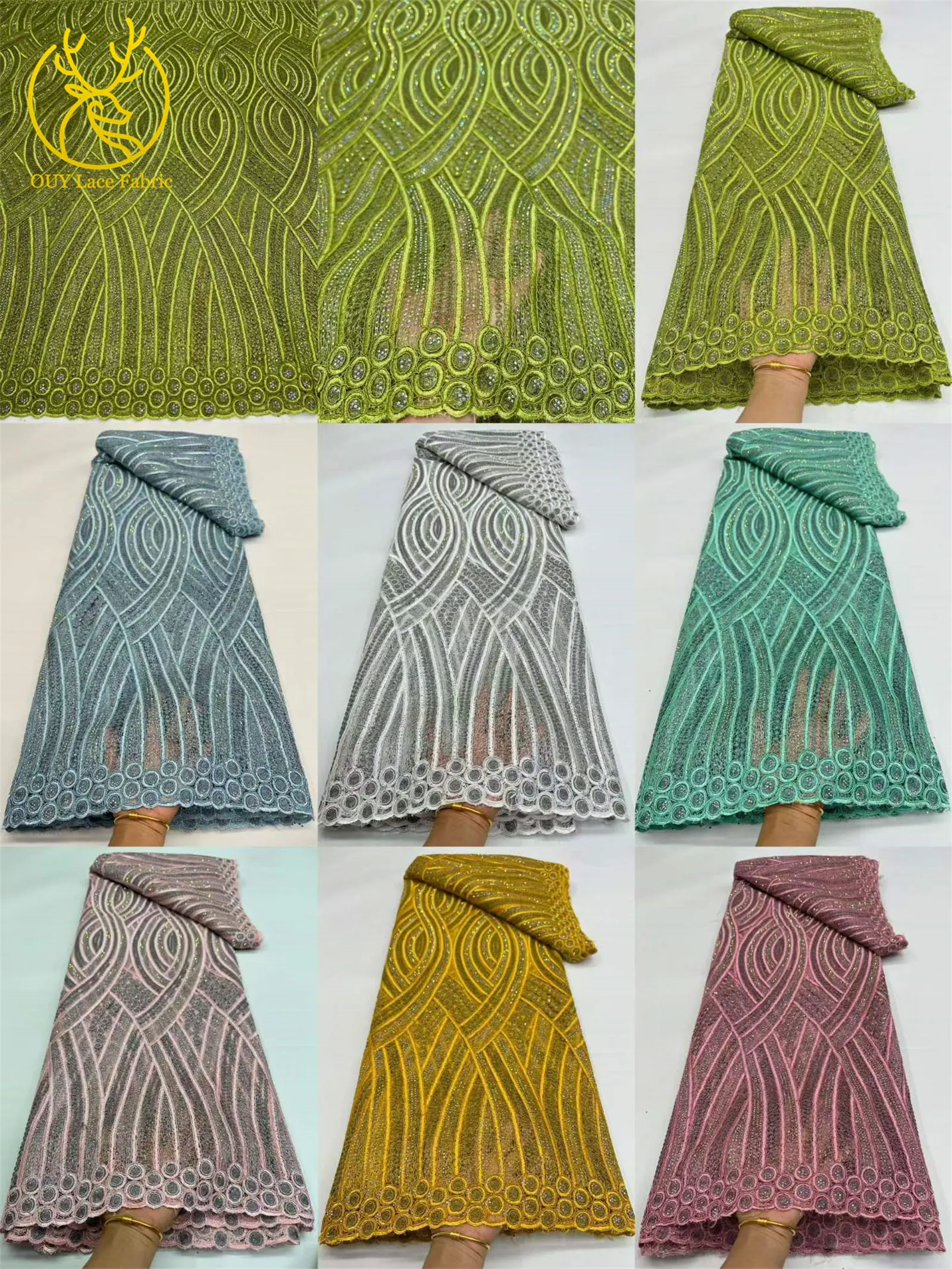 5 Yards hochwertiger afrikanischer Baumwollstoff mit gewebten Edelsteinen, 2026 nigerianischer wasserlöslicher Stoff für Damen-Partykleider zum Nähen – Detail 3