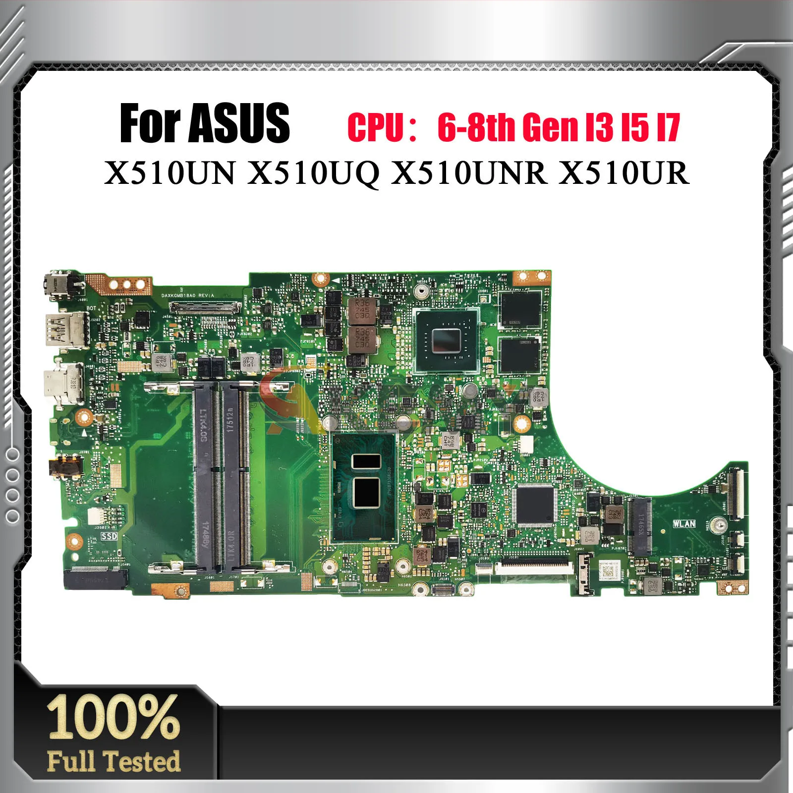 X510UN Laptop Motherboard For ASUS X510URR X510UQR S5100U X510UQ X510UR X510U X510UNR S510U Mainboard I3 I5 I7 CPU 100% Tested