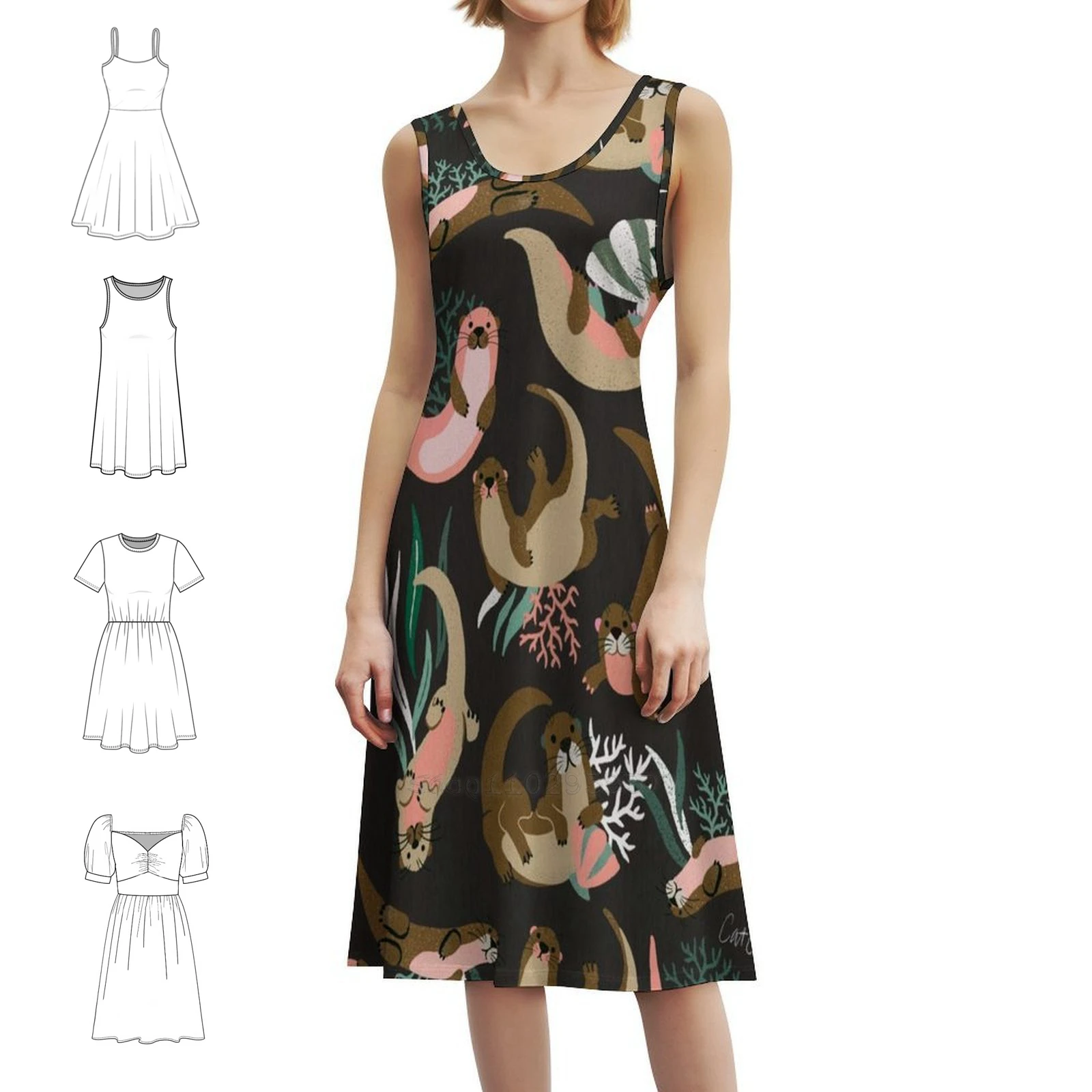 

Коллекция выдрей-угольное богемное платье без рукавов для женщин, пляжные вечерние платья с принтом, выдра, выдра, море, морские выдры, река