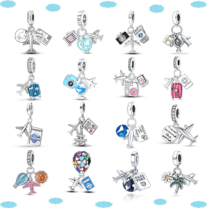 New925 Sterling Silver Travel Aircraft Series Charm Beads for Pandora Original Bracelet DIY Exquisite Memorial Jewelry for Women