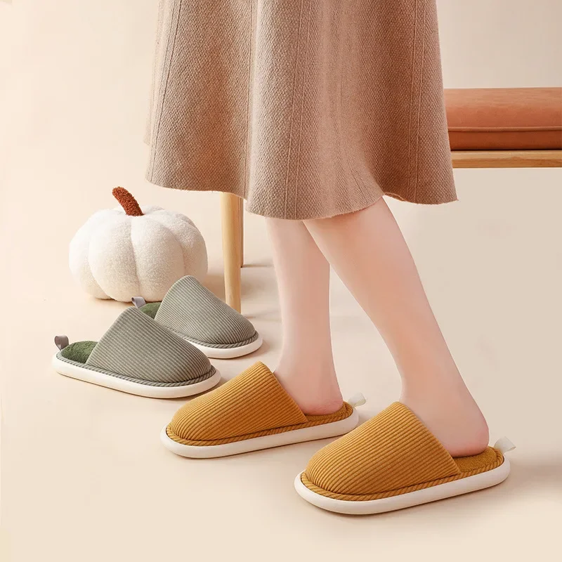 Schoenen Voor Vrouwen Herfst Winter Katoenen Slippers Voor Vrouwen Mannen Thuis Zachte Bodem Stille Anti-Slip Warme Katoenen Schoenen Vrouwen Slippers