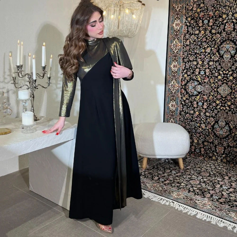 

Customized A-line High-Neck Jersey Prom Gowns Ankle-Length Black Evening Dresses Simple Party Dresses فساتين للمناسبات الخاصة