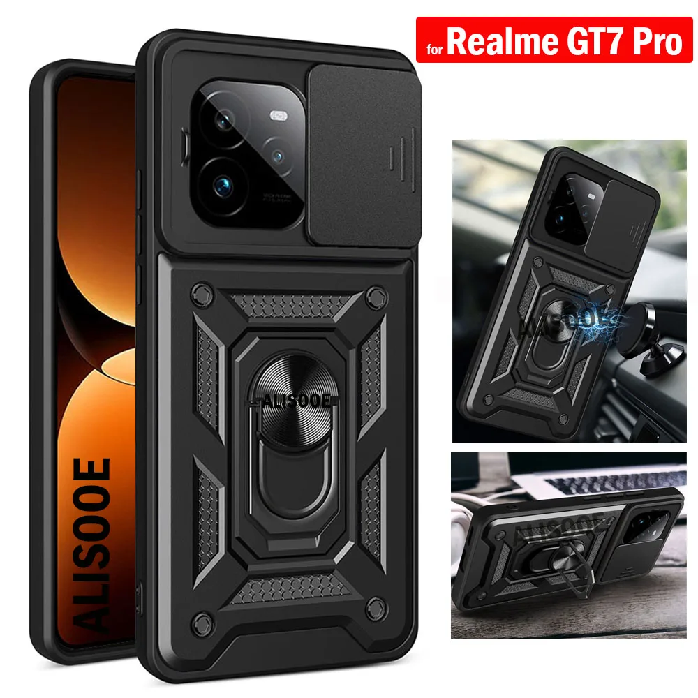 Slide Camera Armor Capa For Realme GT 7 Pro Case Ring Stand Protection Back Cover for Realme GT7 Pro Shockproof Funda