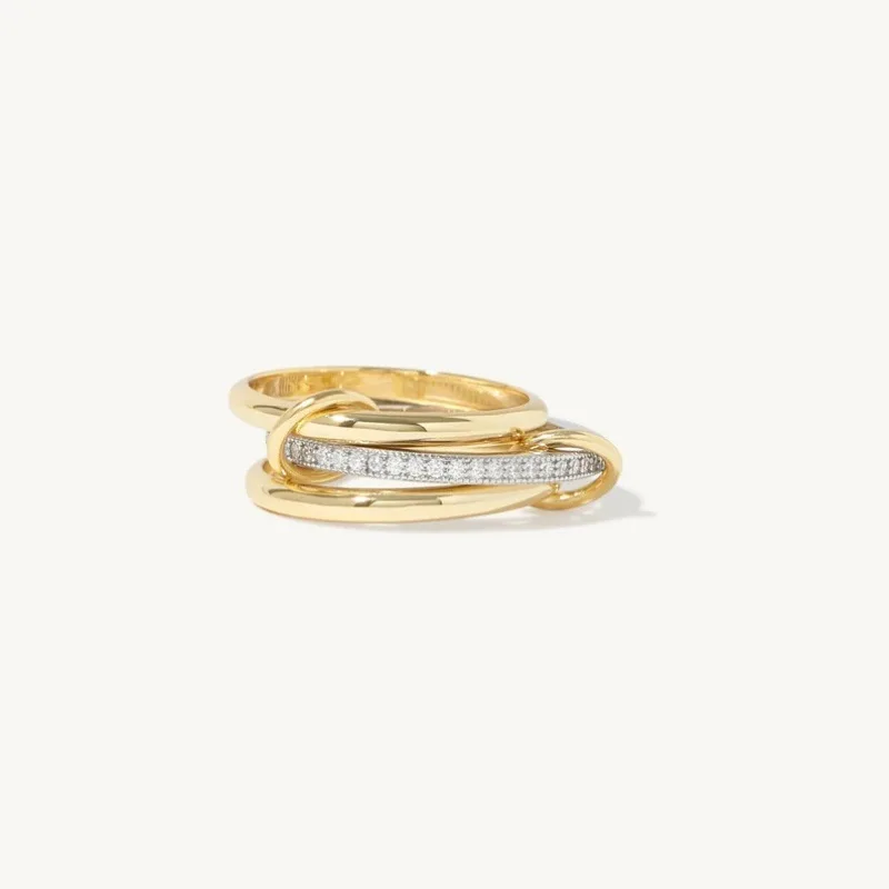 LATS Two-Color Three-Ring 14K Gold Plating Copper Ring for Women Ins Style Stacking Jewelry Fashion Accessories image 4