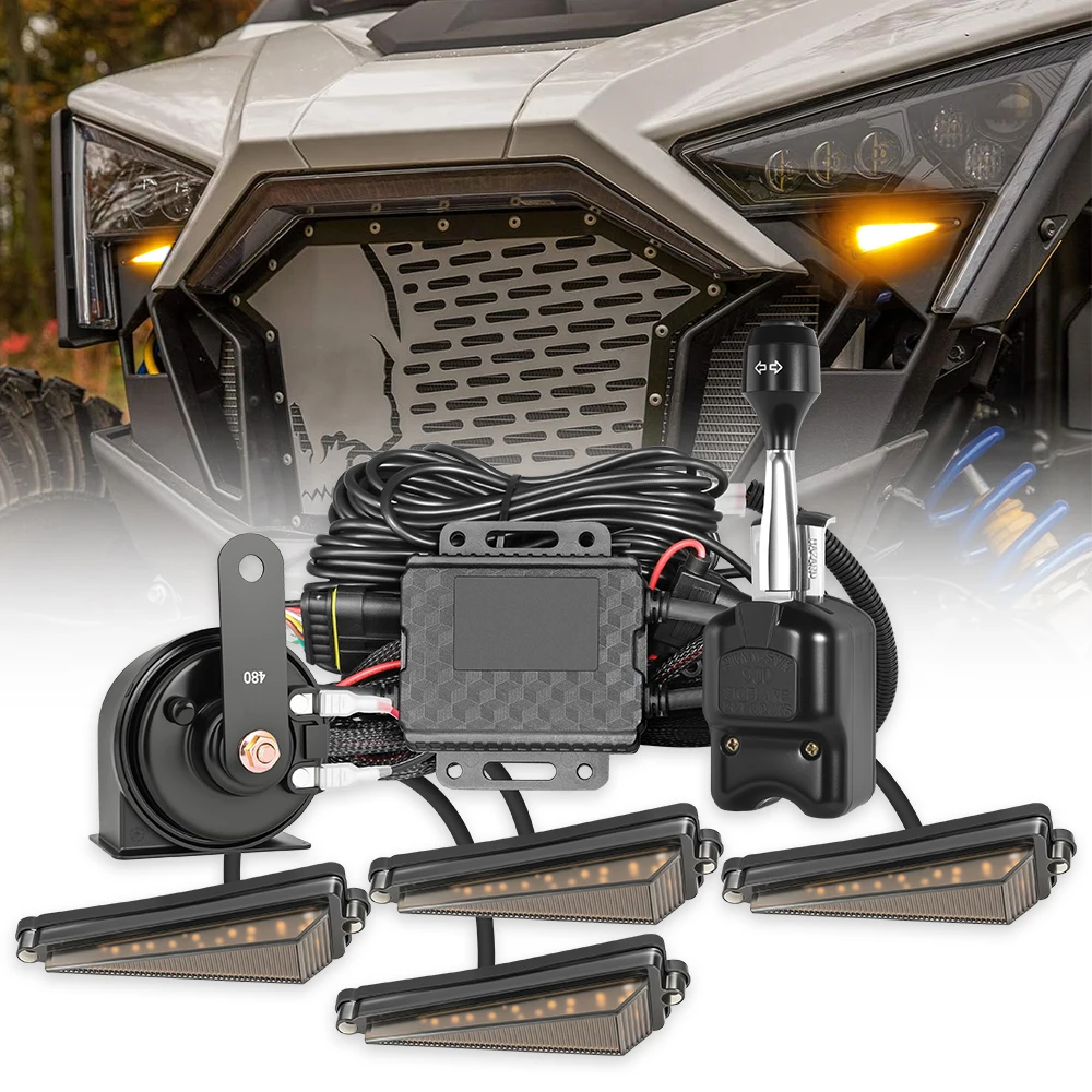 UTV Turn Signal Kit with 110dB Horn ATV Blinker with Lever Column Switch Pre-Wired For Polaris, Can-Am, Teryx, CFMOTO Universal