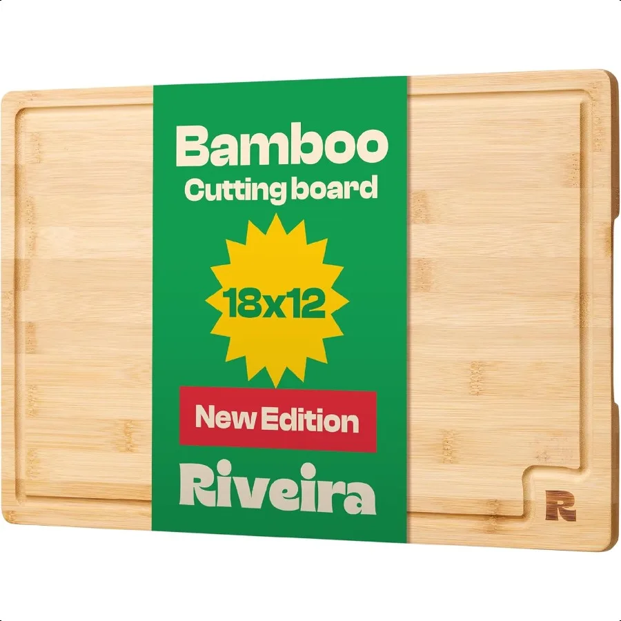 

Bamboo Grandeur: 18 x 12 Bamboo Cutting Board Natural Wooden Cutting Board With Innovative Juice Grooves