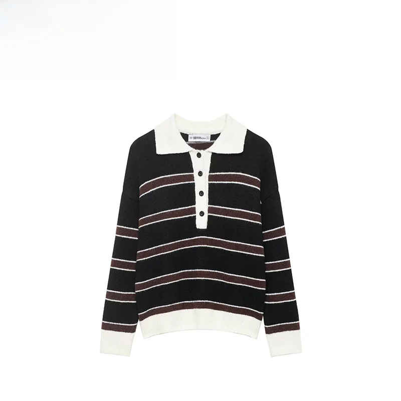 

Faionable Striped Ne Knitwear ZR Autumn New Arrival Women's All-Match Sle Polyester Fiber Hooded Sweater