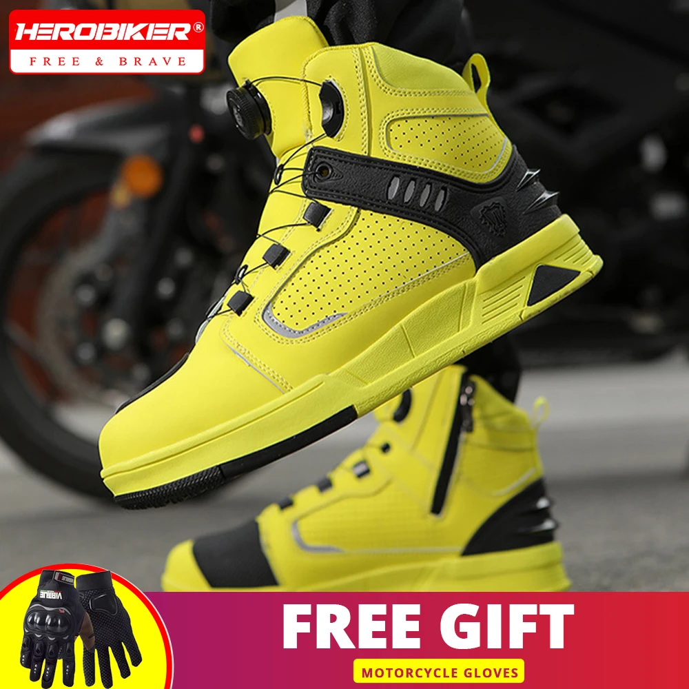 

Men Motorcycle Boots Breathable Anti-fall Rider Road Racing Casual Shoes Boots Gear Rubber Sole Motorcycle Motobike Travel Shoes
