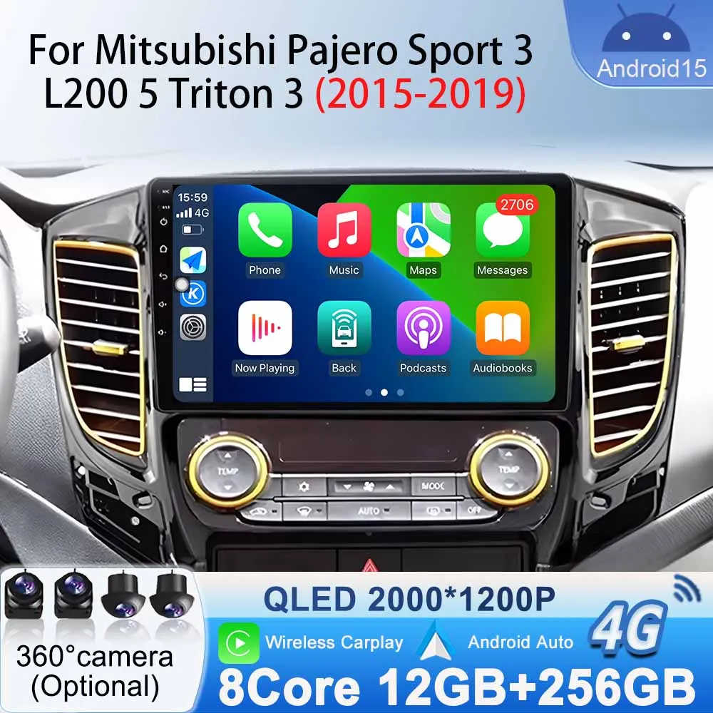 

Android 15 for Mitsubishi Pajero Sport 3 L200 5 Triton 3 2015- 2019 CarPlay GPS Stereo Car Radio Auto Multimedia Video Player BT