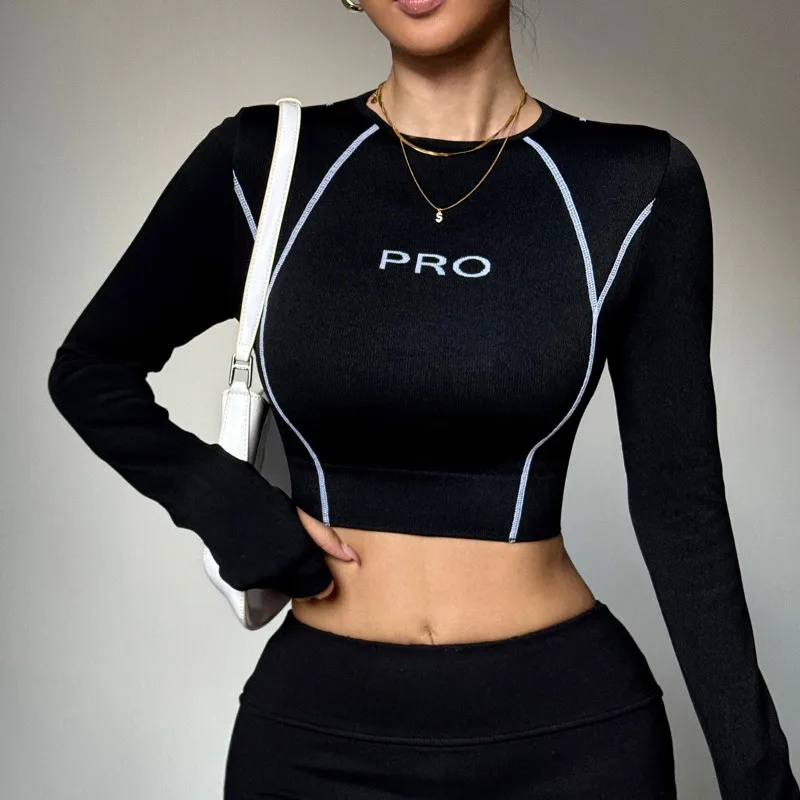 European Style Long Sleeve Yoga Top Women Cross Back Cut Out Tight Fit Stretchy Quick Dry Workout Shirt for Outdoor Sports