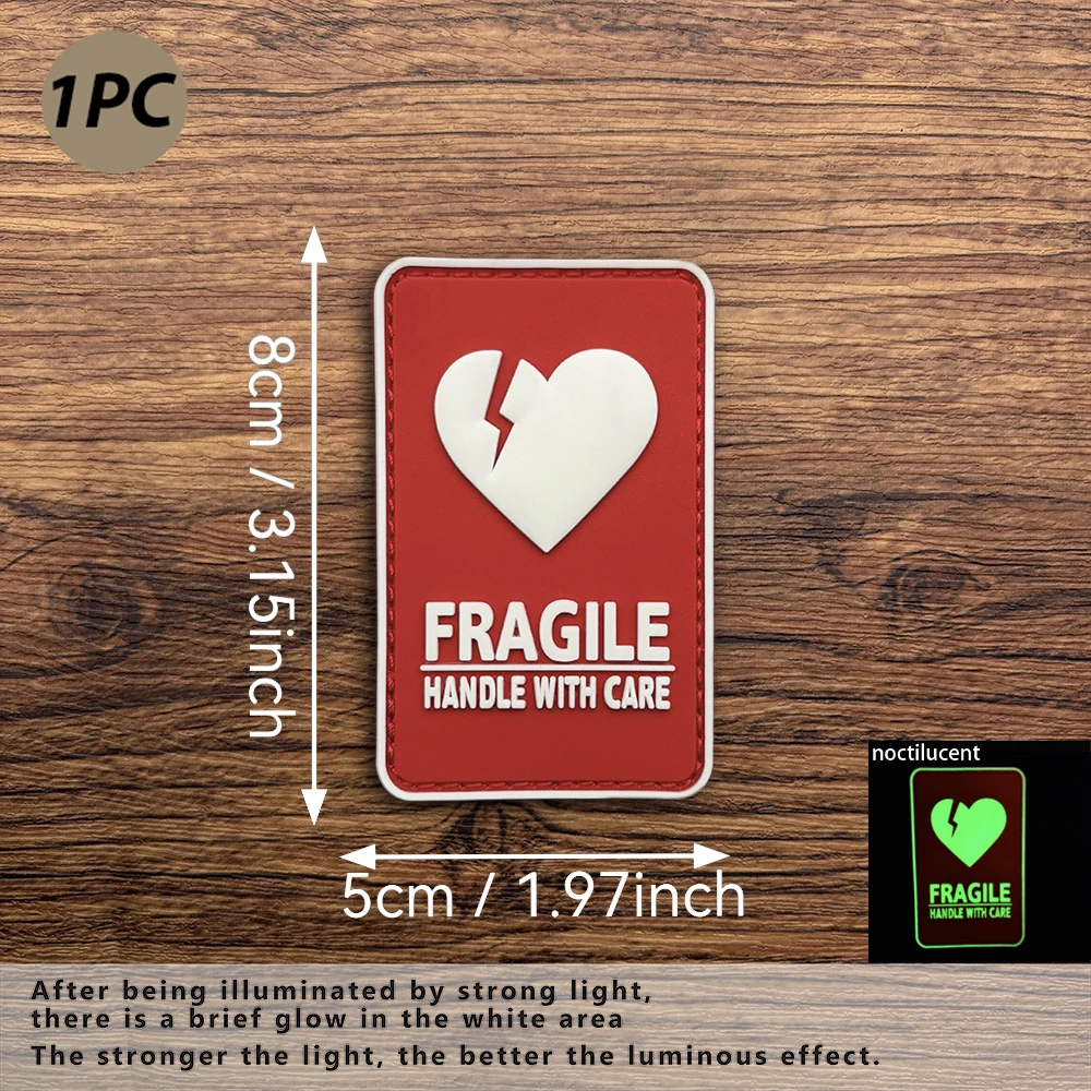 Simple Square Heart Pattern Glow-In-The-Dark Pvc Armband Patch Badge Applique for Jacket and Bag Decoration, Includes Felt Backing