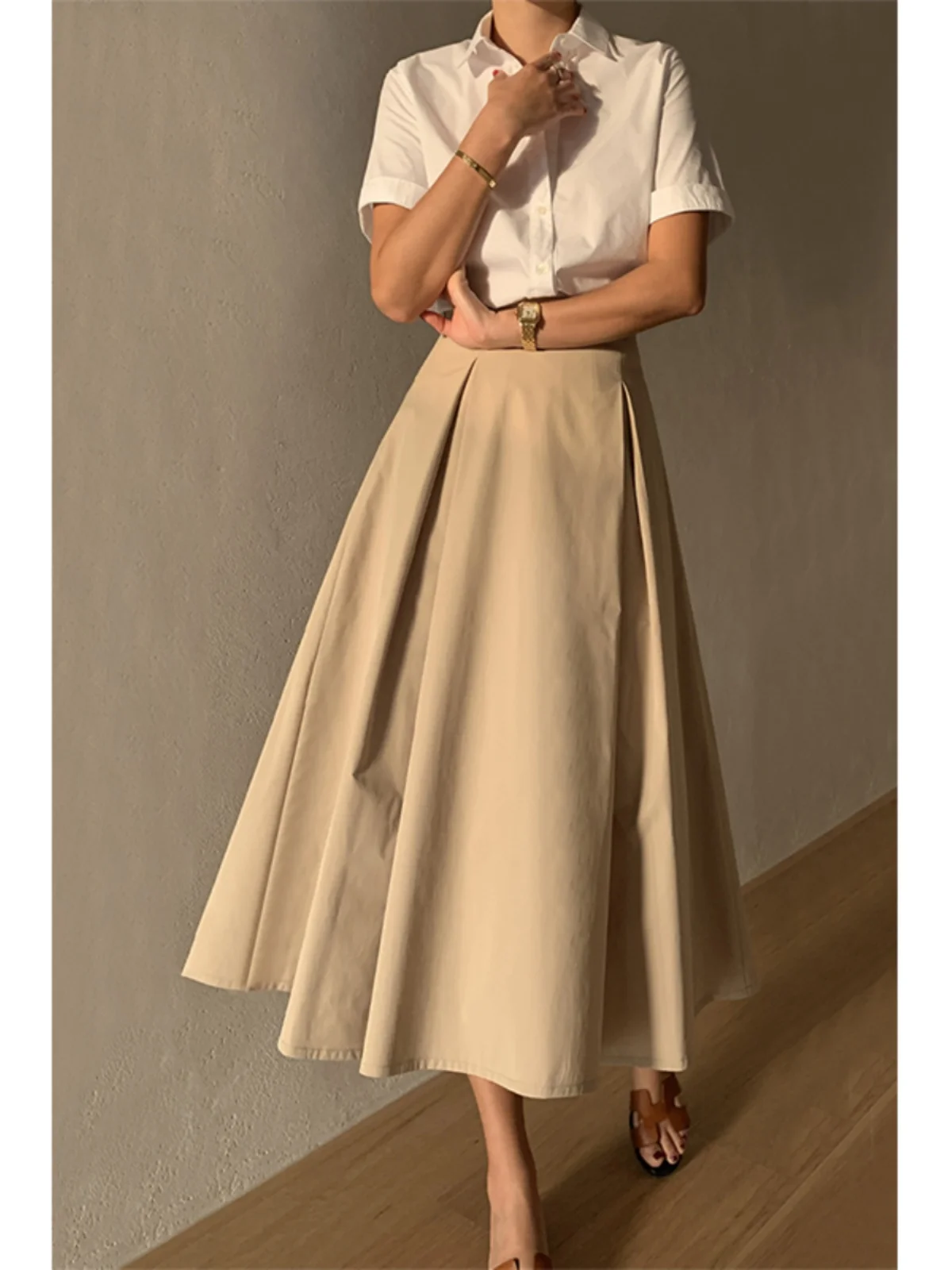 

Новая летняя повседневная женская юбка-трапеция средней длины с высокой талией, дизайн «зонт», для работы, из полиэстера, на молнии