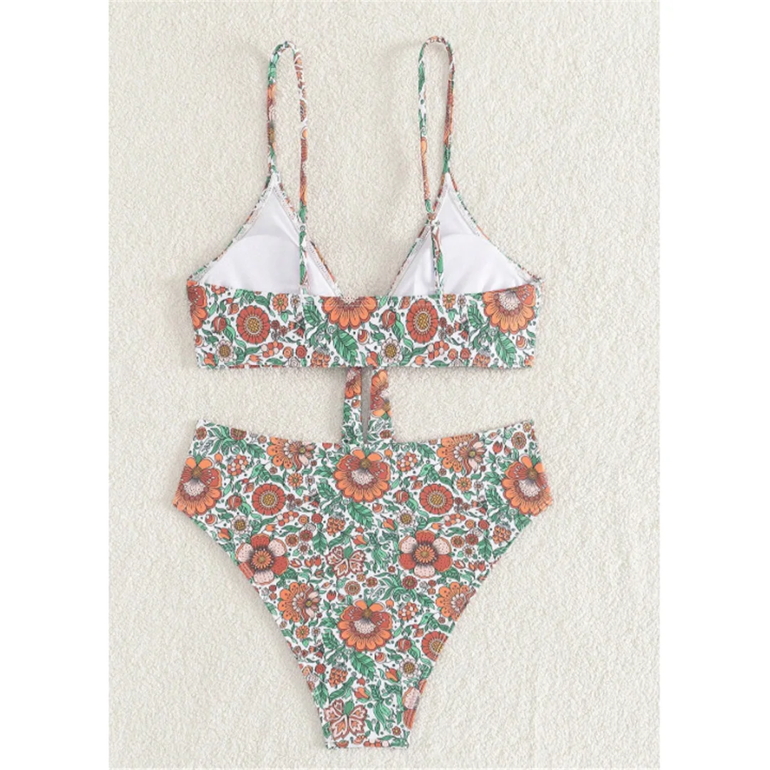 S - XL Neuer, mit Blumenmuster bedruckter Damen-Badeanzug, hochtaillierter Bikini, zweiteiliges Bikini-Set, Badebekleidung, Badeanzug, Modell V6736. – Detail 11