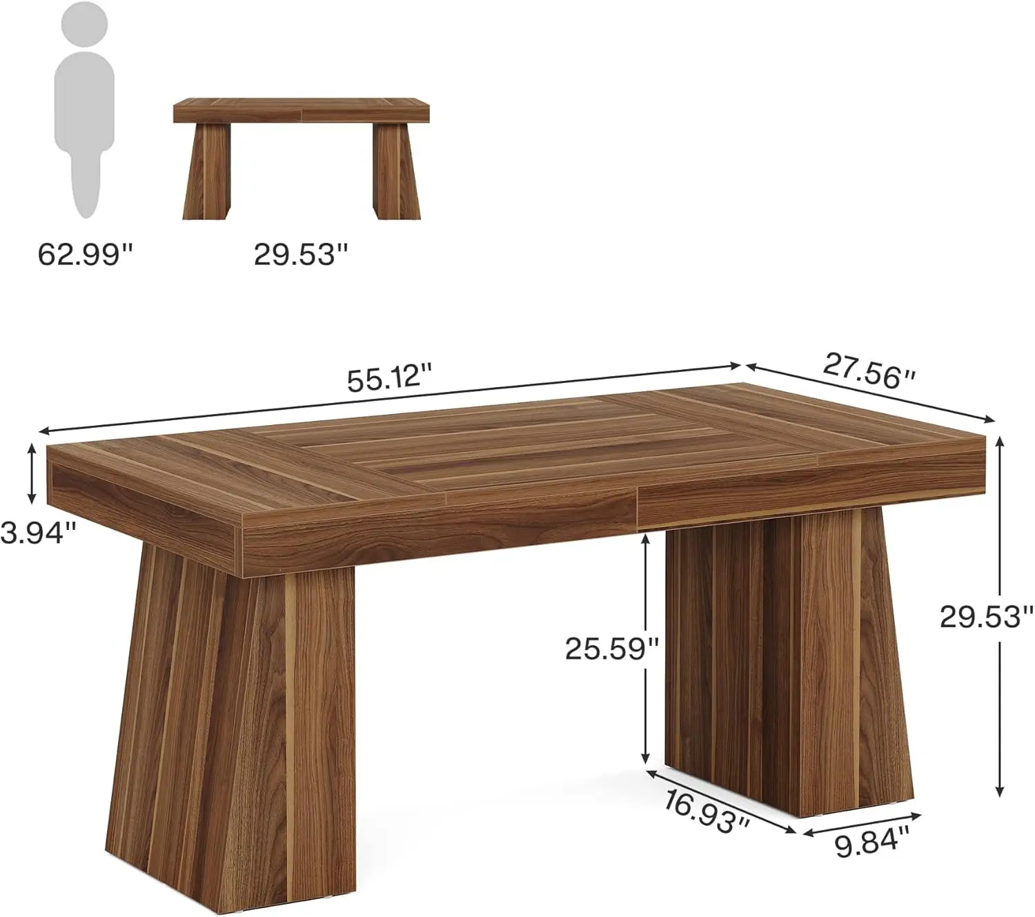 Tribesigns 55 Inches Executive Desk, Mid-Century Modern Home Office Desk with Double Trapezoid Base, Wood Computer Desk Business