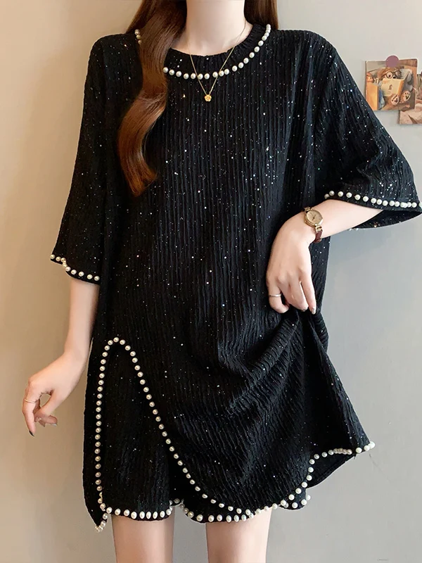 

High Waist Black Shorts Sleeveless Top plus Size Summer Fashion Set Women's Casual Wear Comfortable Loose Fit round Neck T-Shirt