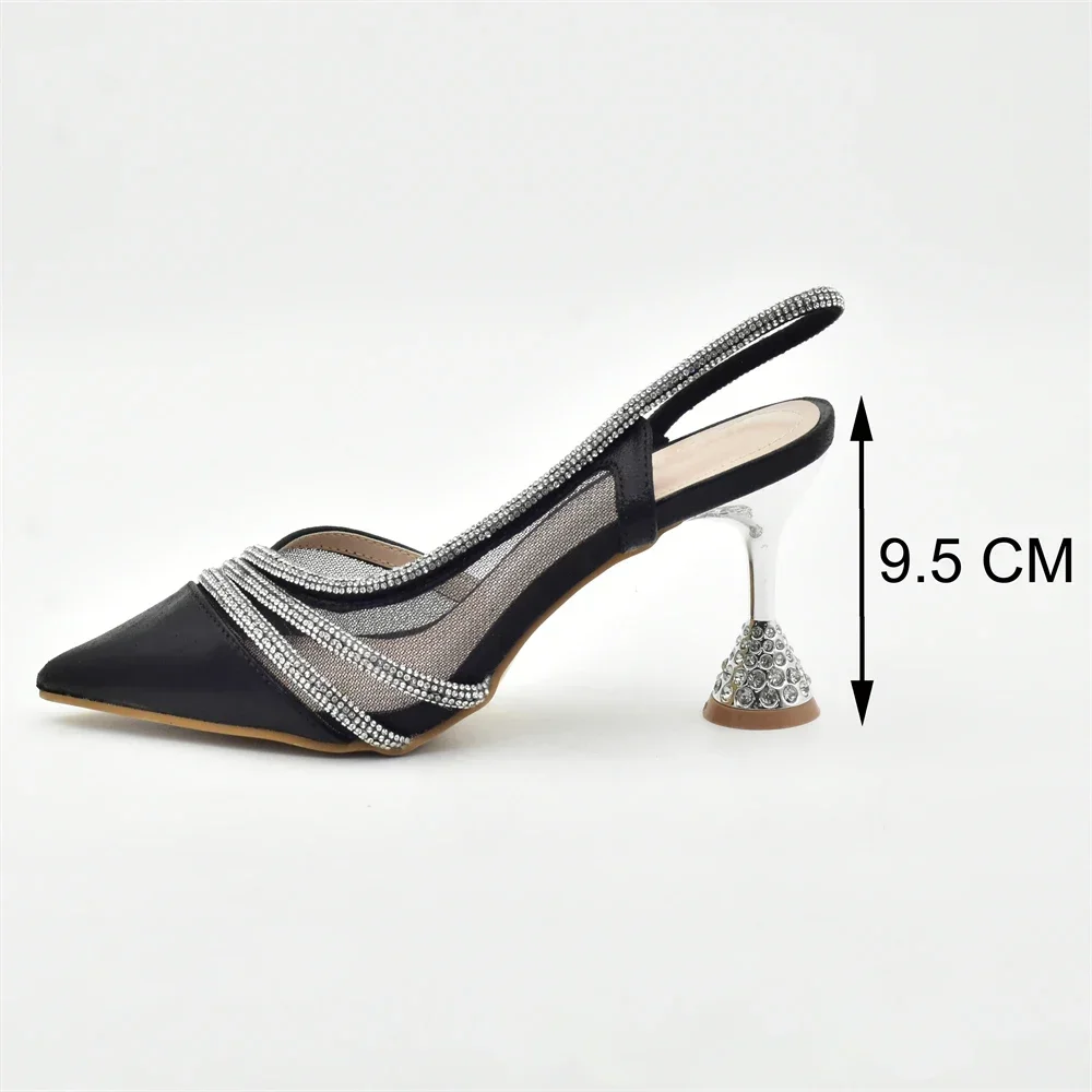High Heel Shiny Shoes and Bag Set with Big Rhinestones for Nigerian Women Wedding Party Africa Shoe and Bags Set Ladies Shoes