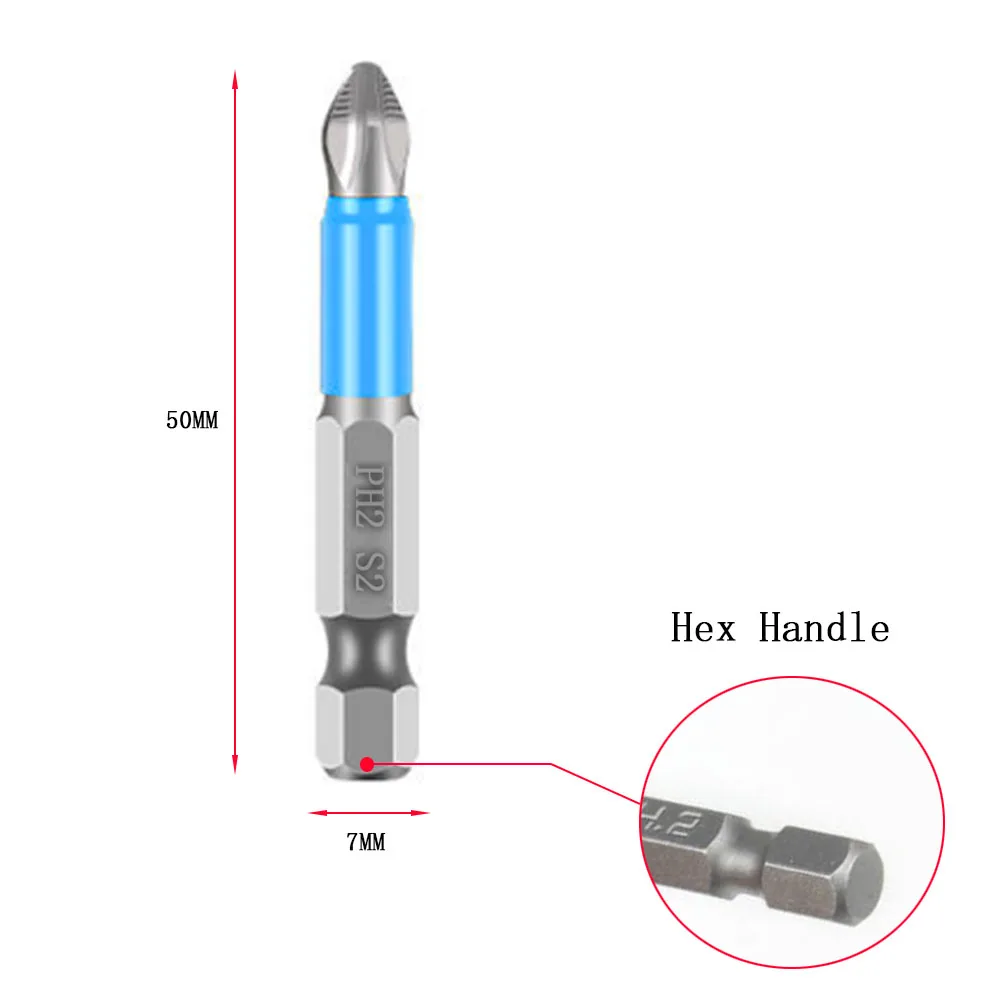 PH2 Cross Drill Bit Head Screwdriver Bits Hand Tools Anti Slip Electric Hex Shank Magnetic Screwdriver Drill Bit 25/50/65/70mm