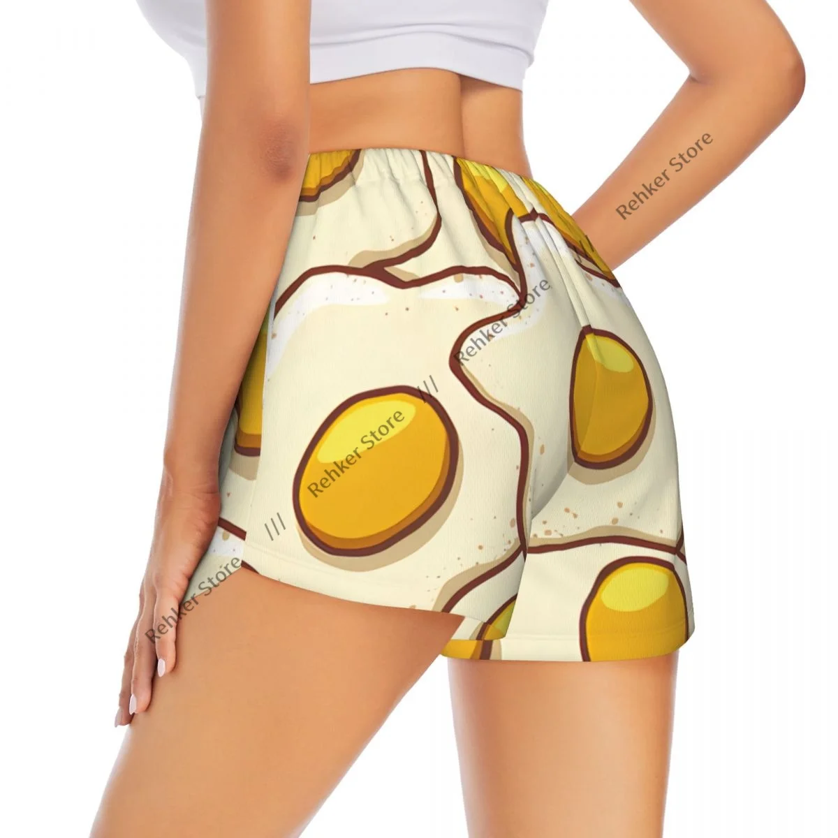 

Шорты для йоги для женщин, шорты для фитнеса, байкерские шорты для бега, шорты для бега, нарисованные вручную жареные яйца, быстросохнущая спортивная одежда с карманом