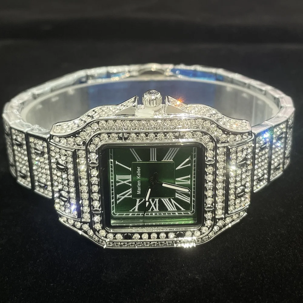 Marlen Keller-Montre à quartz à cadran vert pour femme, montres glacées pour femme, bijoux en diamant, montre-bracelet habillée pour fille, mode romaine, offre spéciale