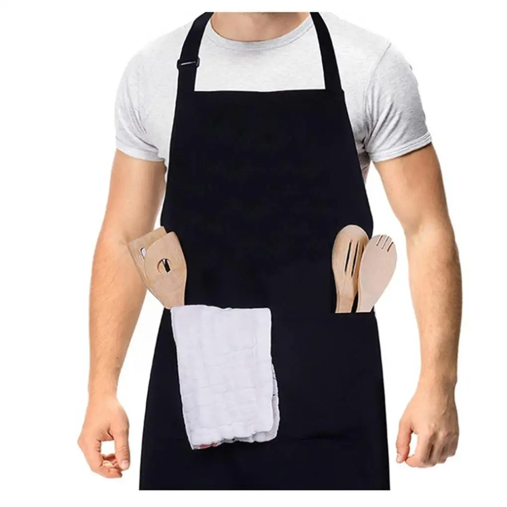 Women Men Home Baking Apron Polyester Cotton Skin-friendly Pockets Cooking Bib Reusable Washable Kitchen Supplies Red