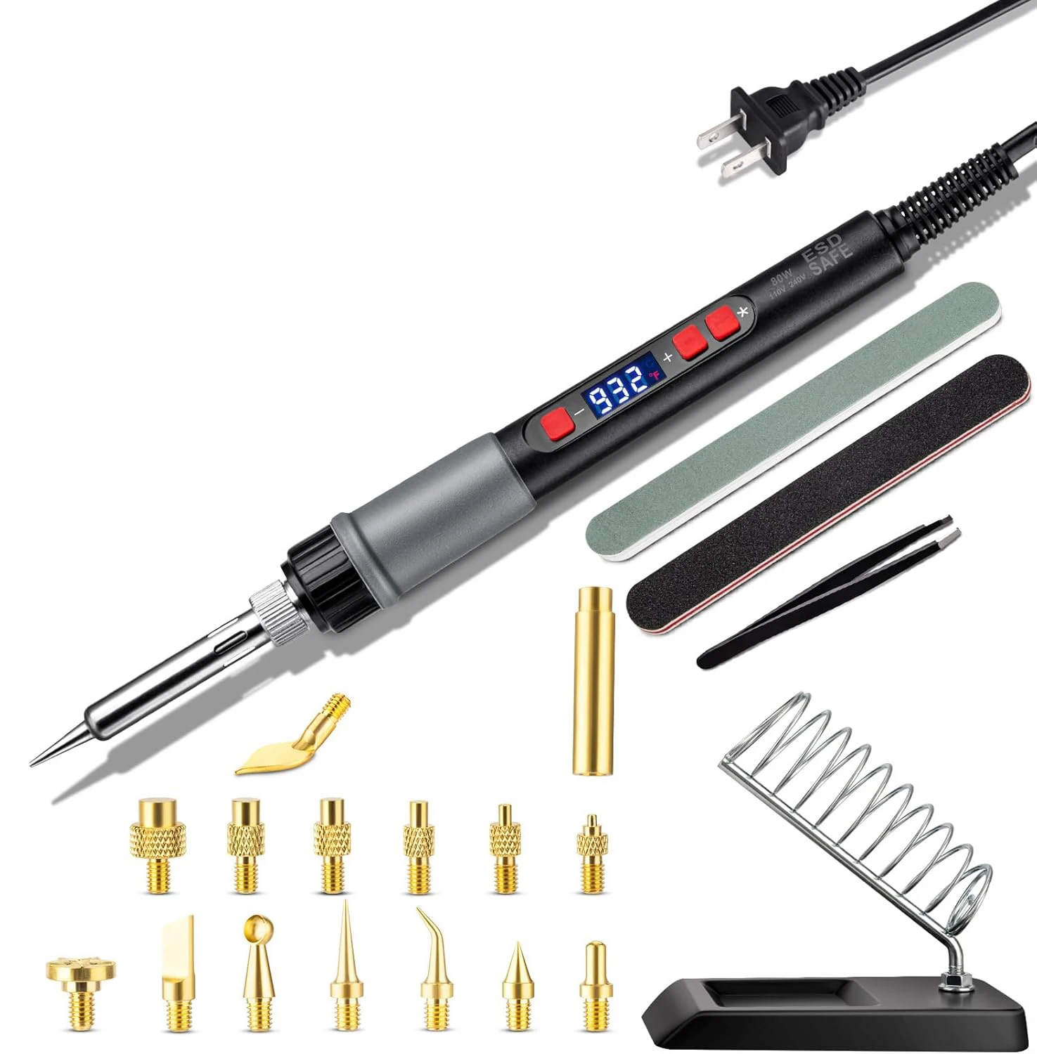 21-in-1 3D Printer Smoothing Tool Kit  LCD Digital Adjustable Temperature Soldering Welding Iron Kit with Insert Brass Heatset