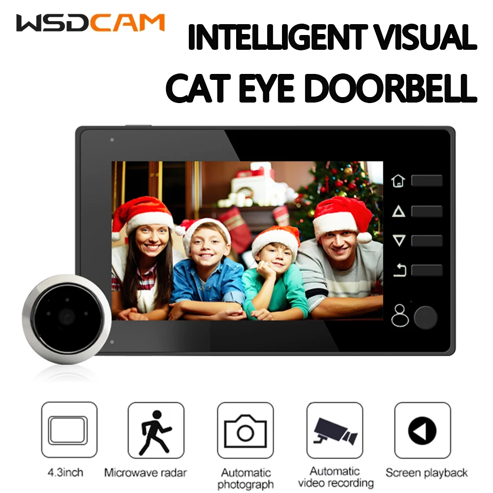 wsdcam-43-inch-raddar-peephole-camera-smart-wireless-door-camera-audio-doorbell-pir-motion-detection-door-eye-viewer-for-home