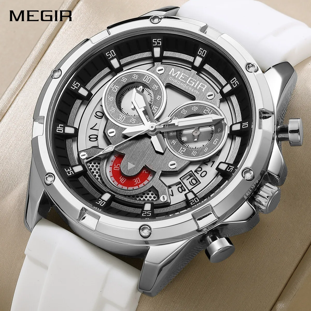 

MEGIR мужские спортивные часы силиконовый ремешок военный кварцевый хронограф водостойкие наручные часы с большим циферблатом 24 часа Reloj Hombre 2248
