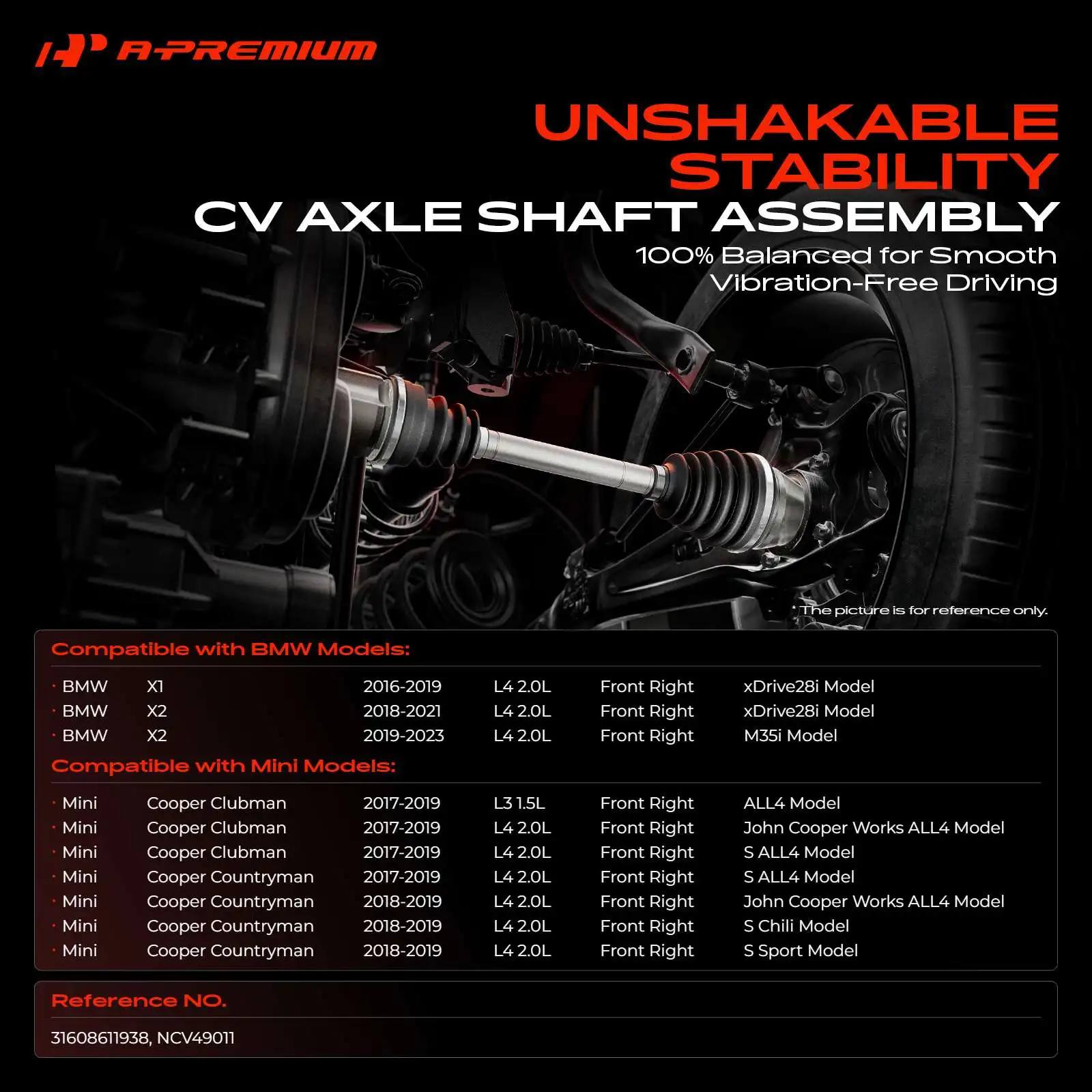 A-Premium Front Passenger Side CV Axle Assembly for BMW X1 2016-2019 X2 2018-2023 Mini Cooper Clubman 2017-2019