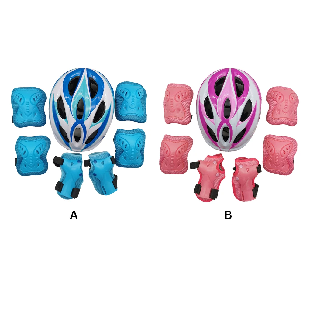 7 Pieces Roller Skating Protector Toddler Helmet Set Impact Resistance Knee Pads Riding Skateboard Sports Outdoor