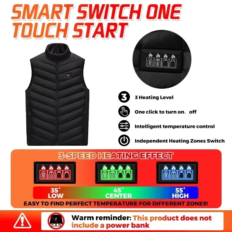 4-21 Heated Vest Zones Electric Heated Jackets Men USB Heated Coat Graphene Women Heat Coat Heating Jacket For Camping